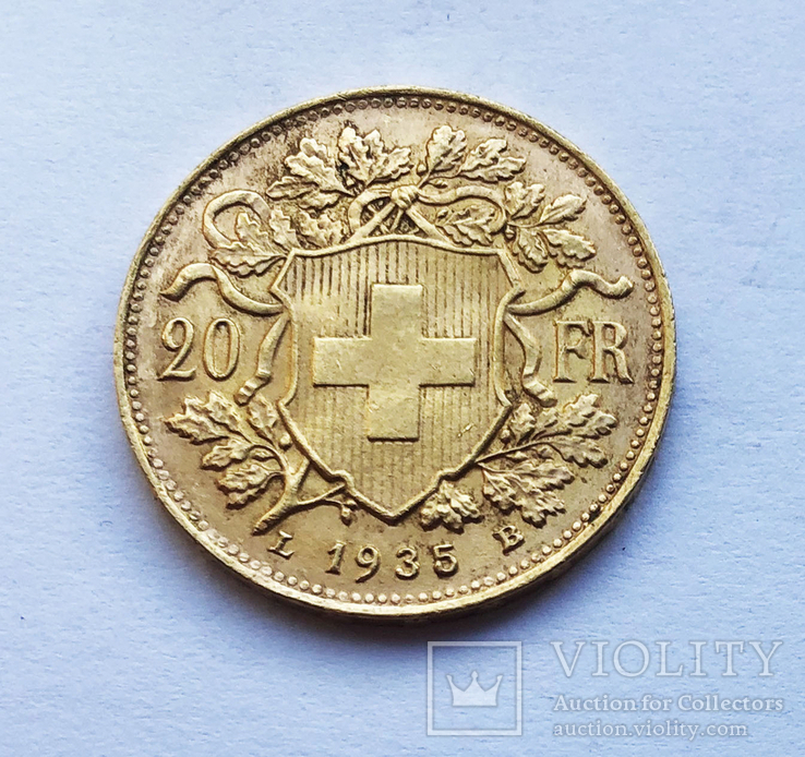 20 франков 1935 года. Швейцария., фото №2