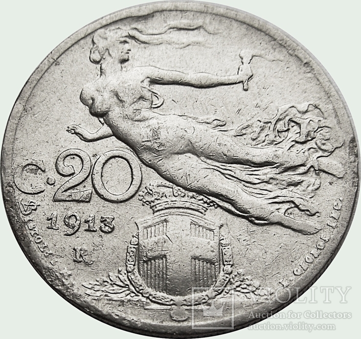 50.Италия 20 чентезимо, 1913 год