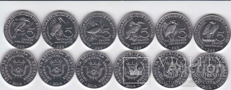 Burundi Burundi - 5 pcs x set of 6 coins 5 Francs 2014 birds, photo number 3