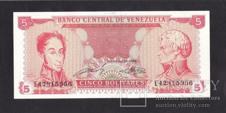 5 боліварів 1989 Венесуела., фото №2