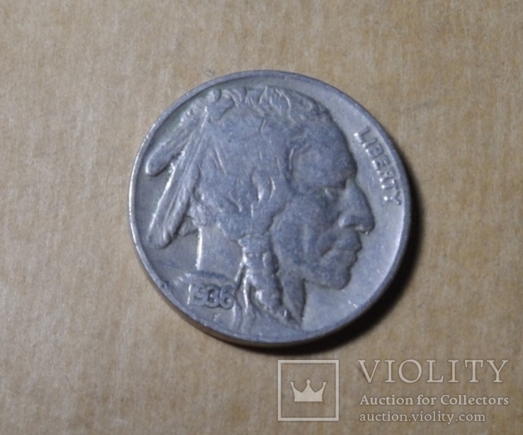 США 1936 год монета 5 центов Америка индеец буффало бизон