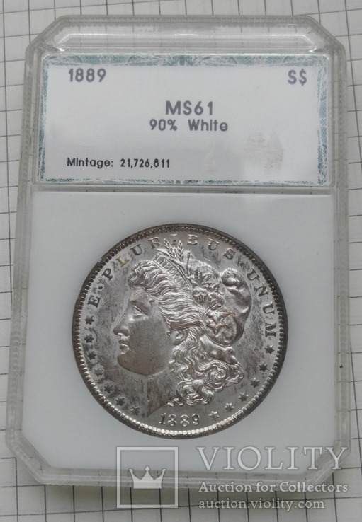 Доллар США 1889 Морган слаб PCI "MS-61 ", фото №2
