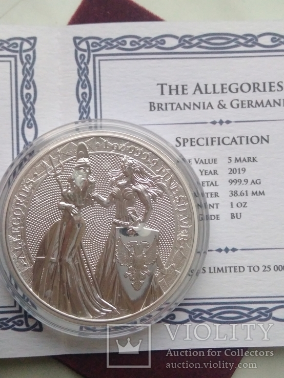  5 марок Аллегория 2019 Германия и Британия 1 oz серебро 999 Аллегории, фото №5