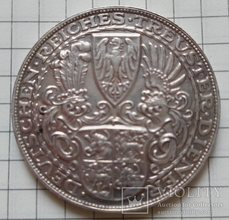 5 марок 1927 г. (Медаль ) 80 лет Гинденбургу, серебро,, фото №5