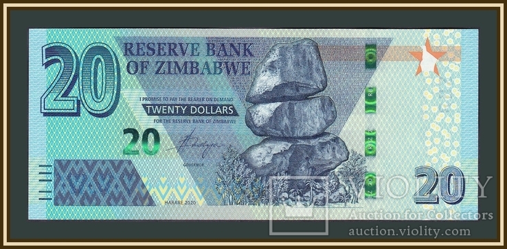 Зимбабве 20 долларов 2020 P-104 (104a) UNC, фото №2