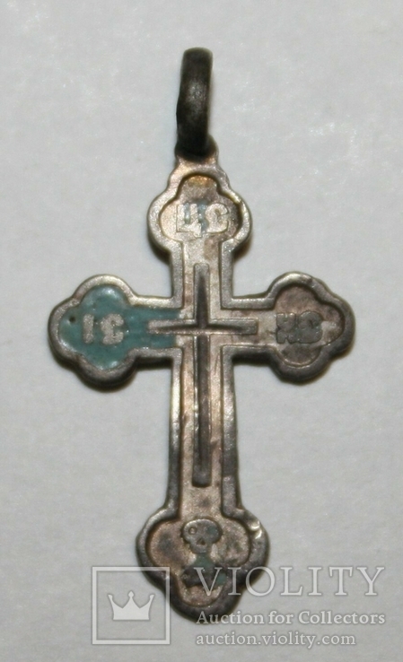 Серебрянный нательный крестик с остатками эмали 84 проба (М.М.М) 0,6 грамма