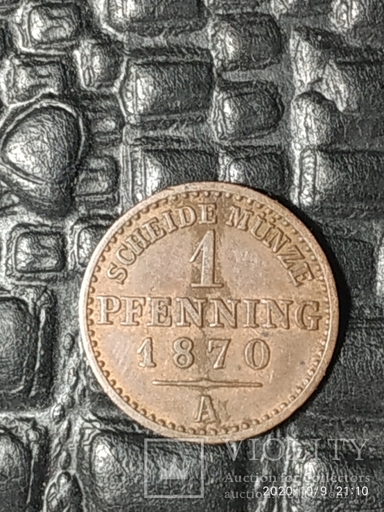 1 Пфенниг 1870 А, Пруссия UNC, фото №2