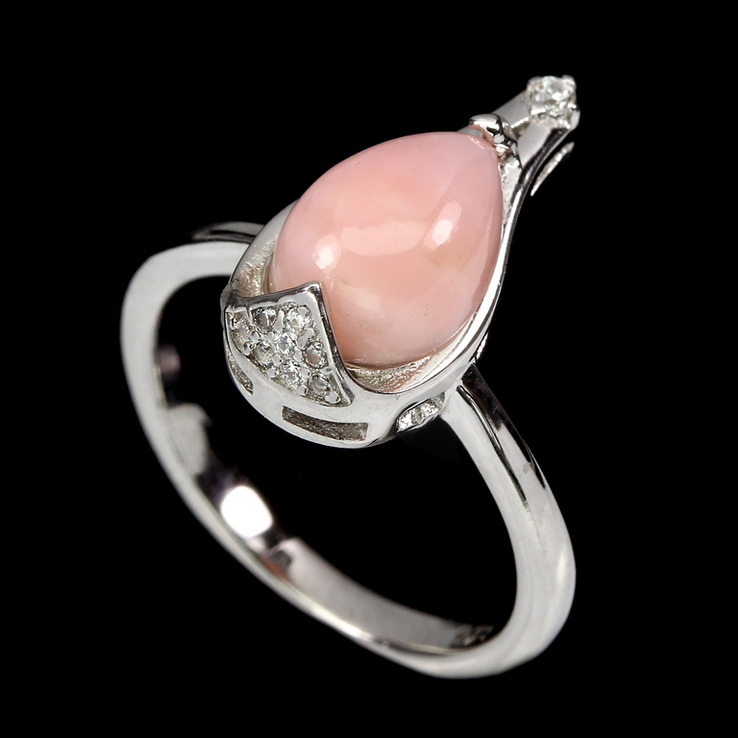 Кольцо серебряное 925 натуральный розовый опал, цирконий., фото №3