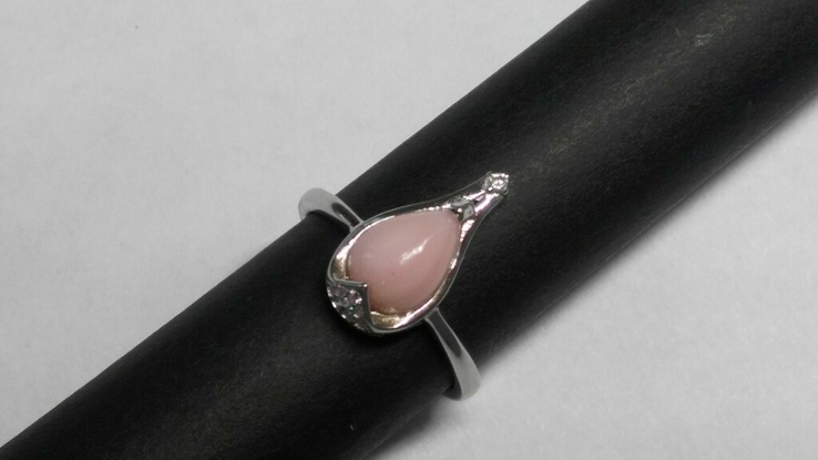 Кольцо серебряное 925 натуральный розовый опал, цирконий., фото №7