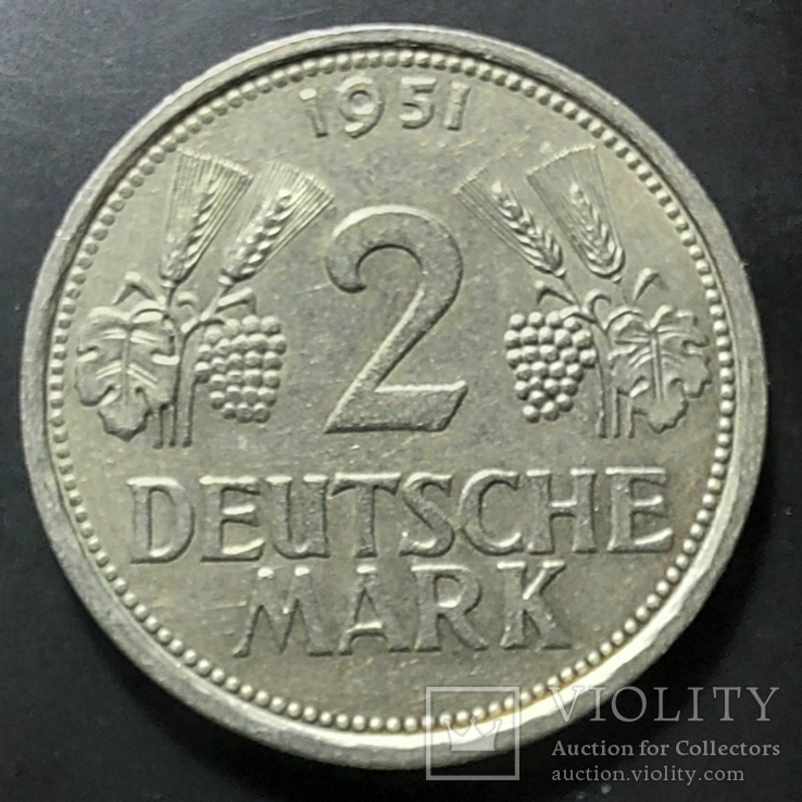 ФРГ. 2 марки 1951г. (J Гамбург) редкая монета, фото №3