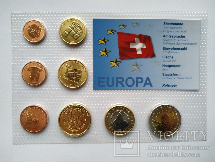 Набор евро проба 8 монет 2003 год Швейцария