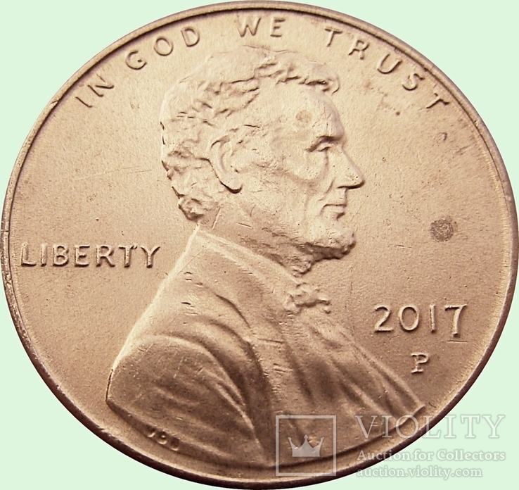 95. США 1 цент, 2017 Lincoln Cent .Отметка модвора: "P" - Филадельфия