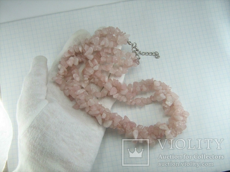 Ожерелье в 3 нити Розовый Кварц Драгоценный Камень длина регулируется 49-54 см 046, фото №8