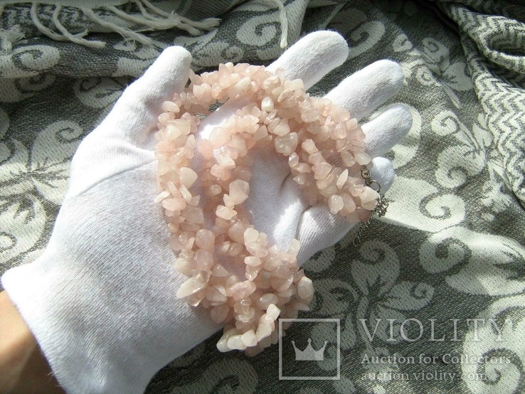 Ожерелье в 3 нити Розовый Кварц Драгоценный Камень длина регулируется 49-54 см 046, фото №10