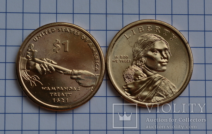 1 доллар США 2011 Коренные Американцы - Договор с Вампаноагами