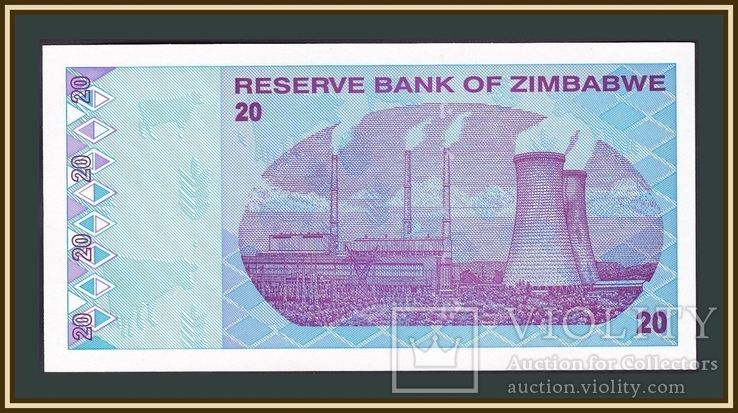 Зимбабве 20 долларов 2009 P-95 UNC, фото №3