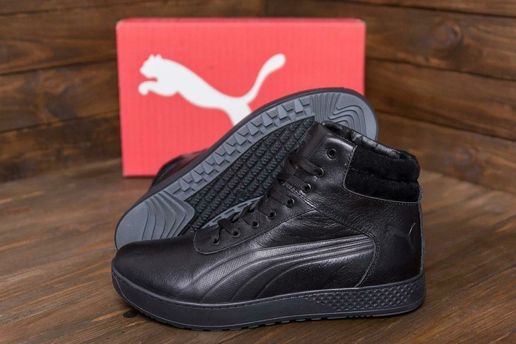 Мужские зимние кожаные кроссовки Puma SUEDE Black leather W P9 ч. бот, фото №2