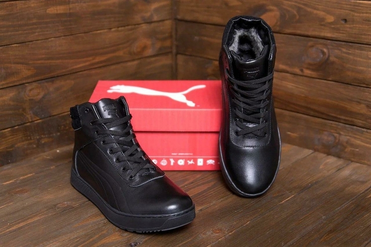 Мужские зимние кожаные кроссовки Puma SUEDE Black leather W P9 ч. бот, фото №3