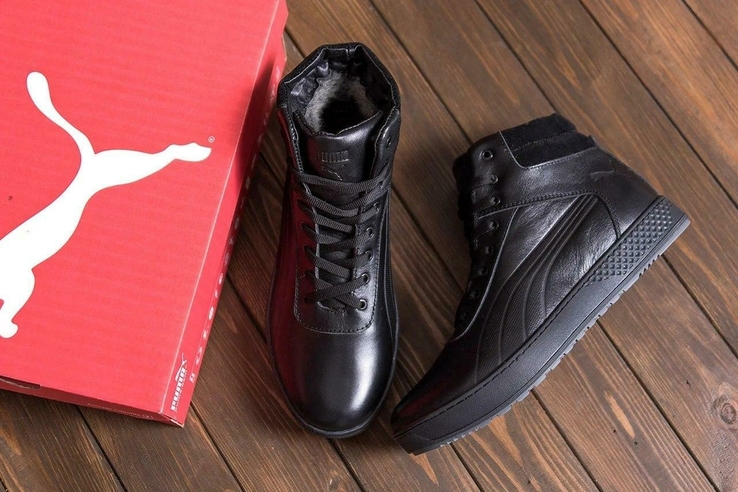 Мужские зимние кожаные кроссовки Puma SUEDE Black leather W P9 ч. бот, фото №5