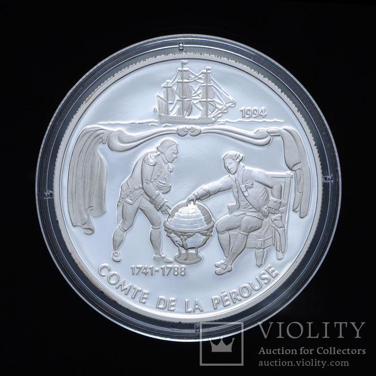 10 Долларов 1994 Парусник - Жан-Франсуа де Лаперуз (Серебро 0.925, 31.77г), Самоа и Сизифо, фото №2