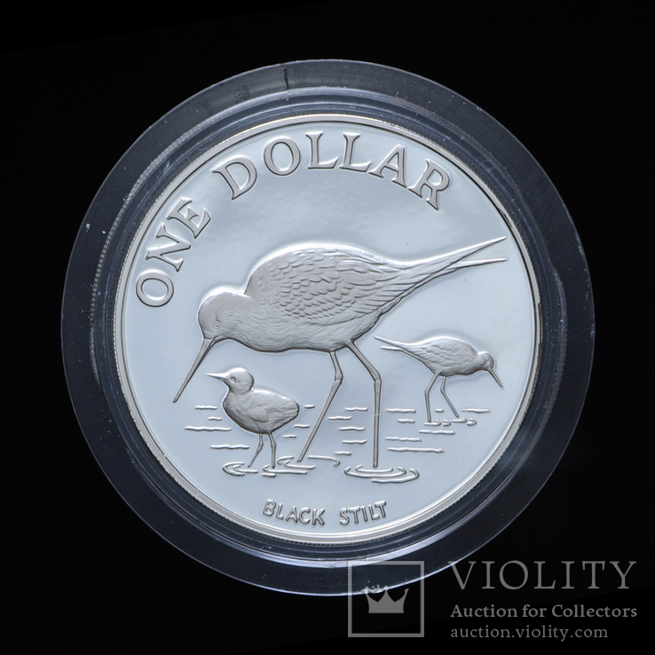 1 Доллар 1985 Чёрный ходулочник (Серебро 0.925, 27.22г), Новая Зеландия