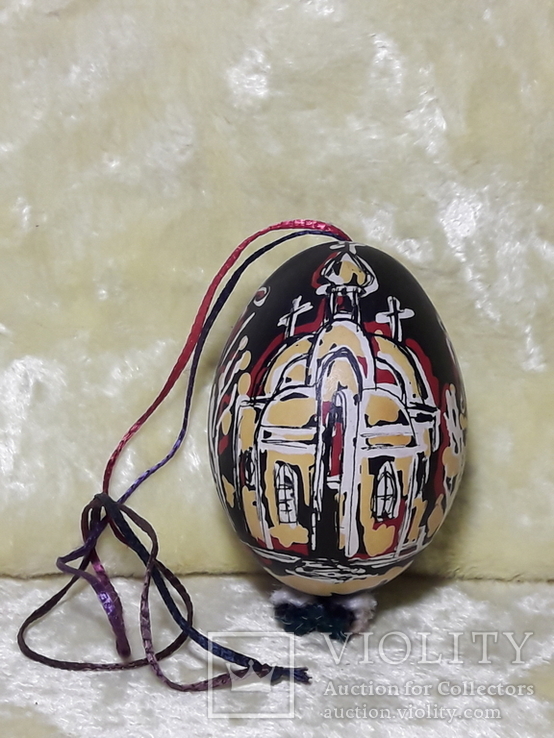 Яйце натуральне писанка малюнок ручної роботи на підвісці, фото №2