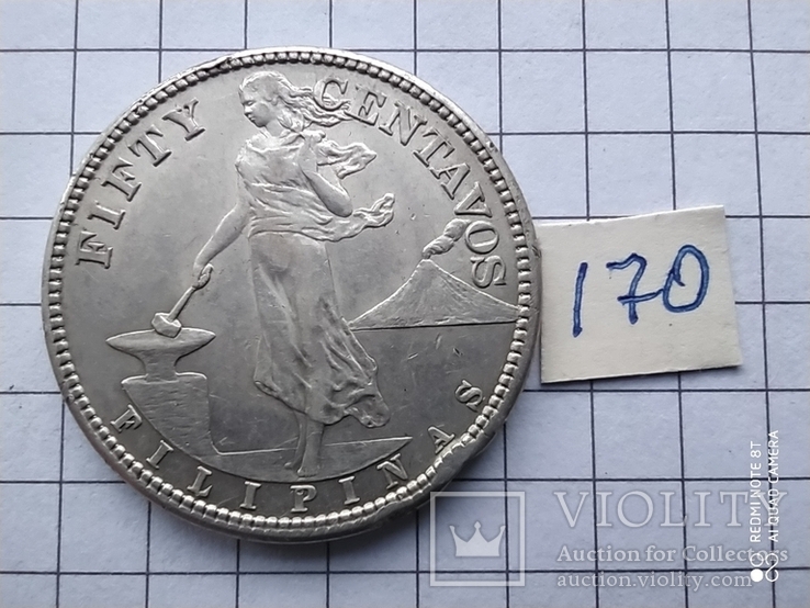 Aмериканские Филиппины,50 центов 1919 г.Серебро., фото №3