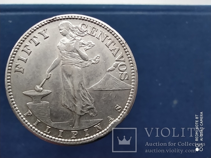 Aмериканские Филиппины,50 центов 1919 г.Серебро., фото №2