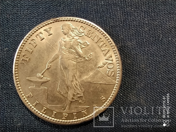 Aмериканские Филиппины,50 центов 1919 г.Серебро., фото №8