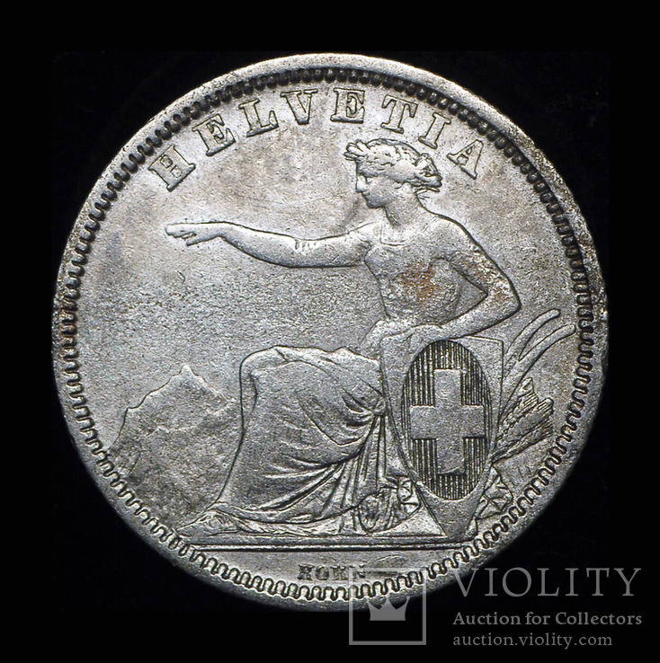 Швейцария 1 франк 1861 серебро редкий тип
