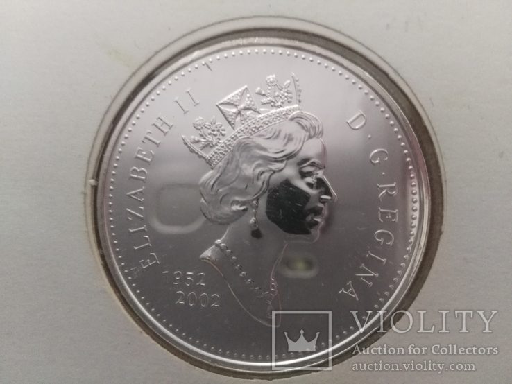 1 Доллар 2002 50 лет правлению Королевы Елизаветы II (Серебро 0.925, 25.18г), Канада, фото №6