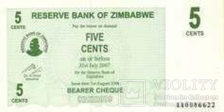 Зимбабве 5 центов 2006 г UNC, фото №2