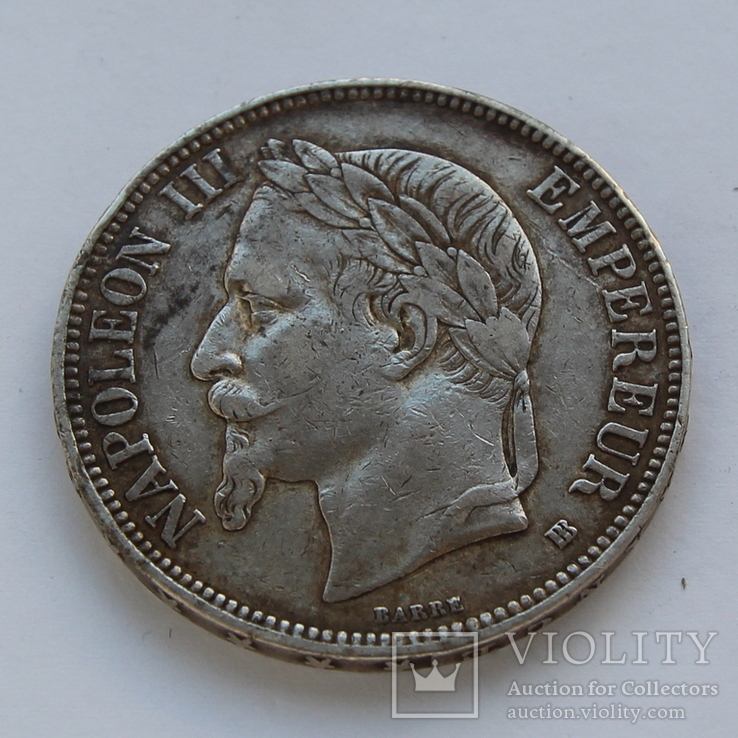 5 франков 1869 Наполеон III Фрнция серебро 25.06 г