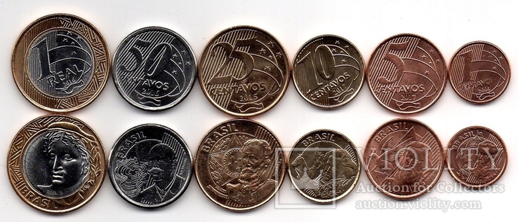 Brazil Бразилия - набор 6 монет 1 5 10 25 50 Centavos 1 Real 2004 - 2017 UNC