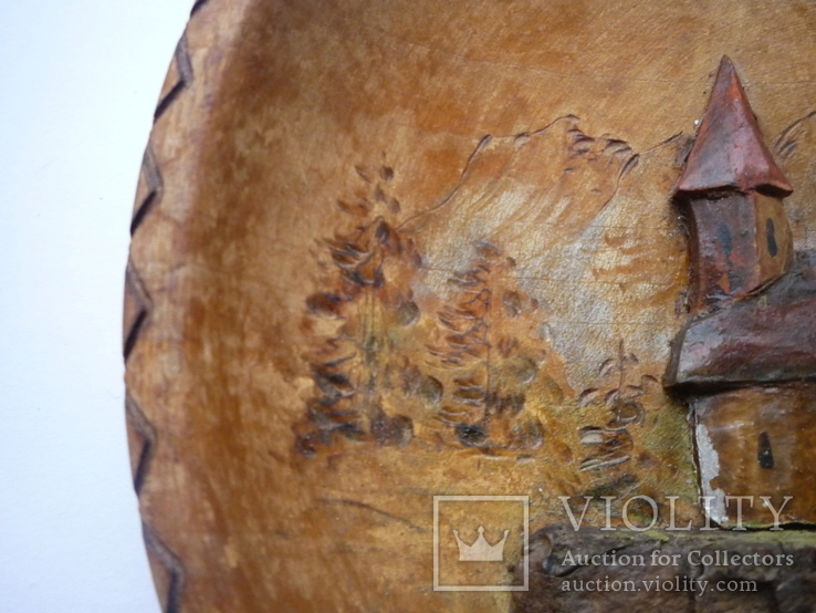 Старая деревянная декоративная тарелка ручная работа, фото №6