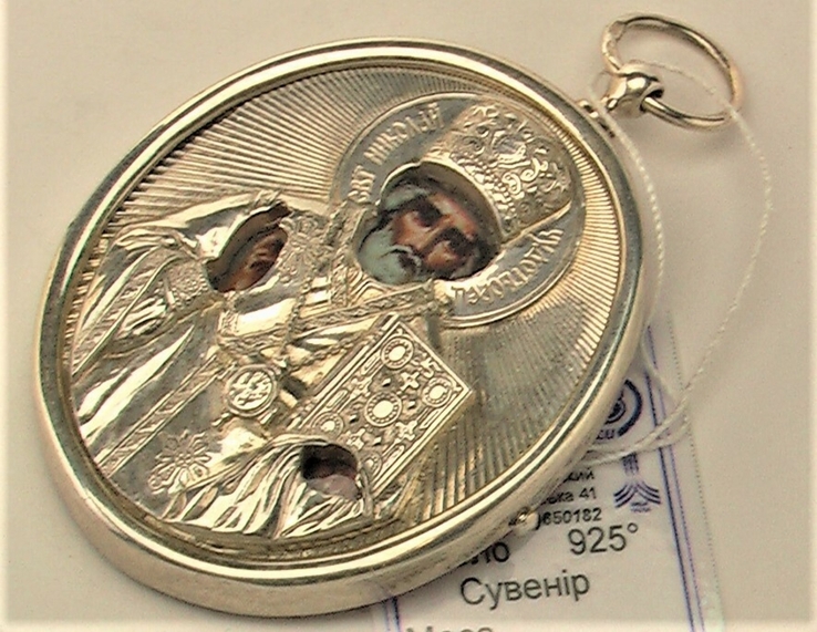 Икона сувенир святой Николай Чудотворец серебро 925 проба 25,40 грамма, фото №2