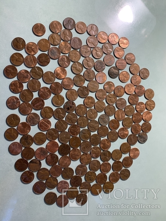 Монеты США 1 цент 150шт одним лотом, фото №3