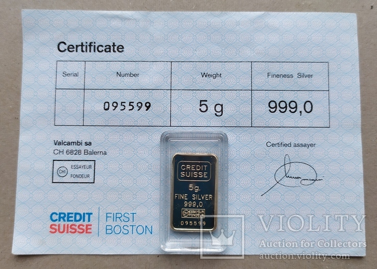 Слиток серебро 999 вес 5 грамм + сертификат, фото №2