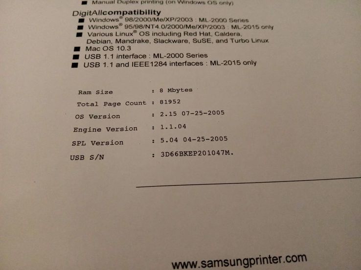 РАСПРОДАЖА! Принтер лазерный Samsung ML-2015 Отличный, фото №6