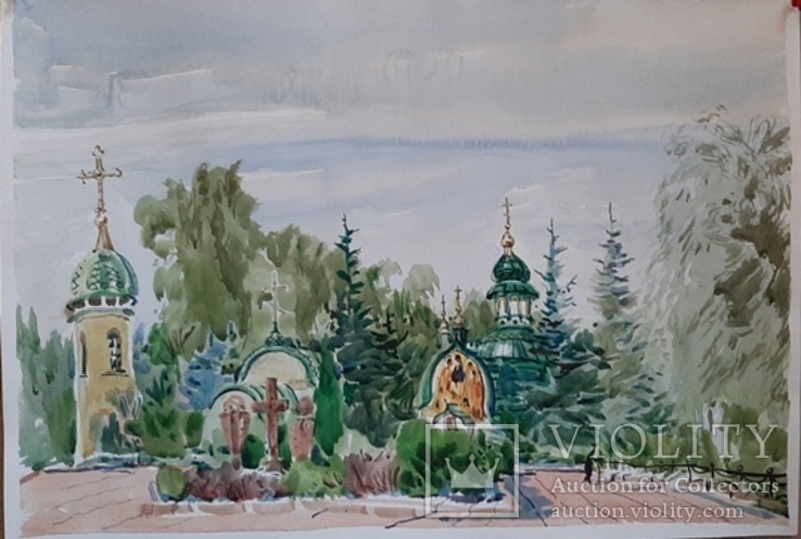 Картина бумага,акварель*Во дворе церкви*худ.Кравченко А.Г.2015год, фото №2