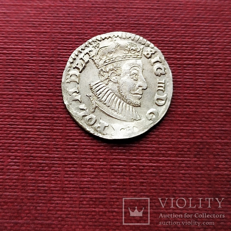 Трояк (3 гроша) 1591 года. Сигизмунд Ваза. Олькуш (R1), фото №2