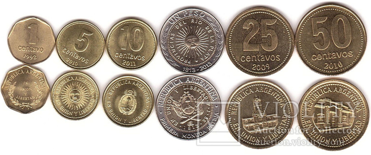 Argentina Аргентина - набор 6 монет 1 5 10 25 50 Centavos 1 Peso 1992 - 2011