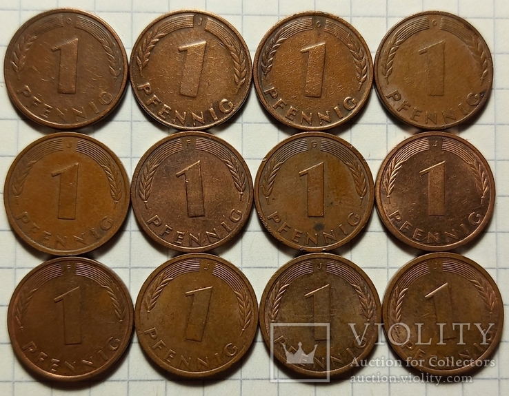 Германия. Лот монет 1 пфенниг 1948-1949-1950-1977-...1996