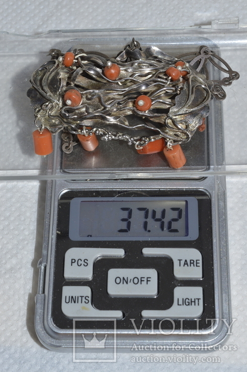 Кулон серебро 875 коралл цепочка, фото №3