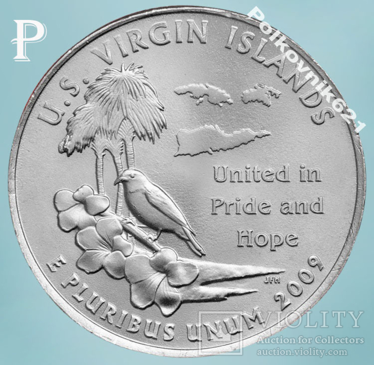 США, 25 центов, квотер 2009 года, "U.S. VIRGIN ISLANDS", двор "P" (V2122)