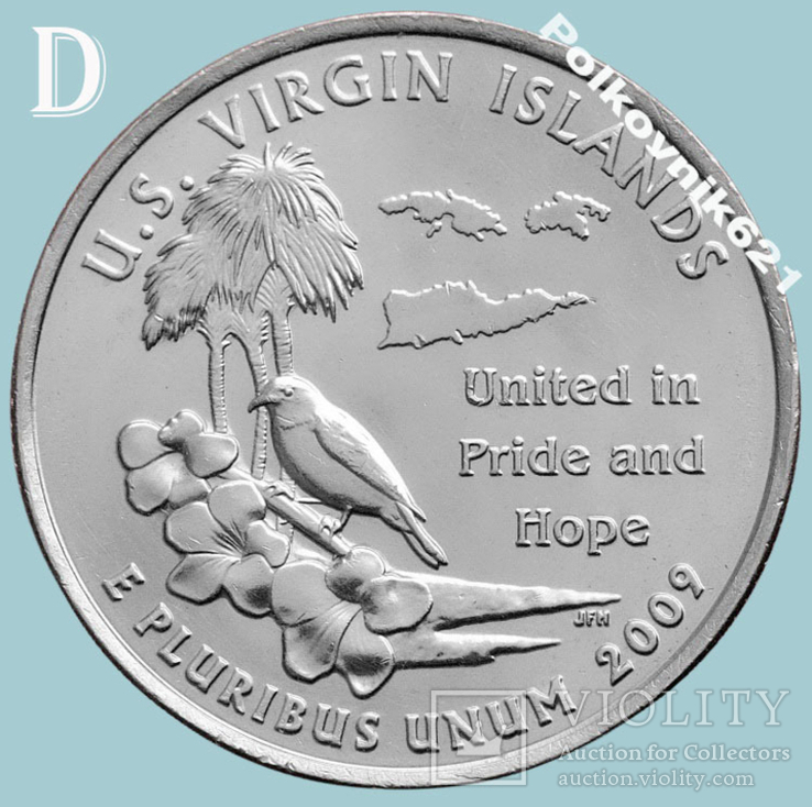США, 25 центов, квотер 2009 года, "U.S. VIRGIN ISLANDS", двор "D" (V2972)