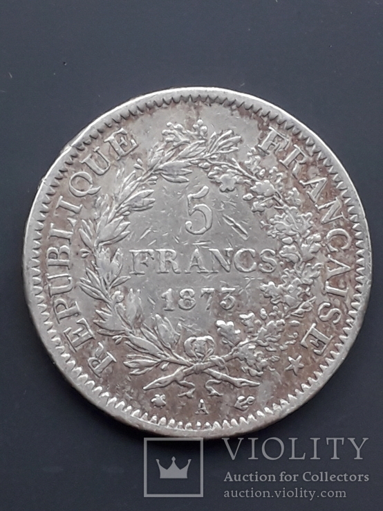 5 франков, Франция, 1873 г., А, Геркулес и музы, серебро 0.900 25 гр.