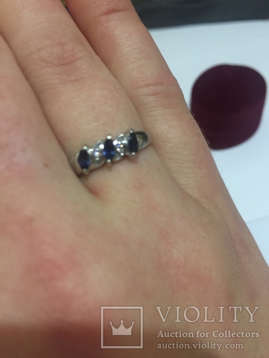 Золотое кольцо с сапфирами и бриллиантами, фото №3