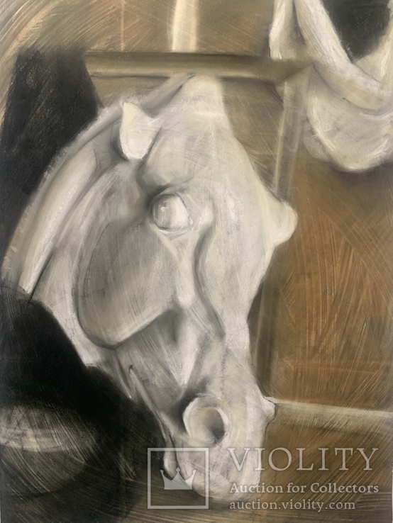 Картина. Голова скульптуры лошади. Пастель, карандаш, ватман. Размер 64*43 см, фото №2