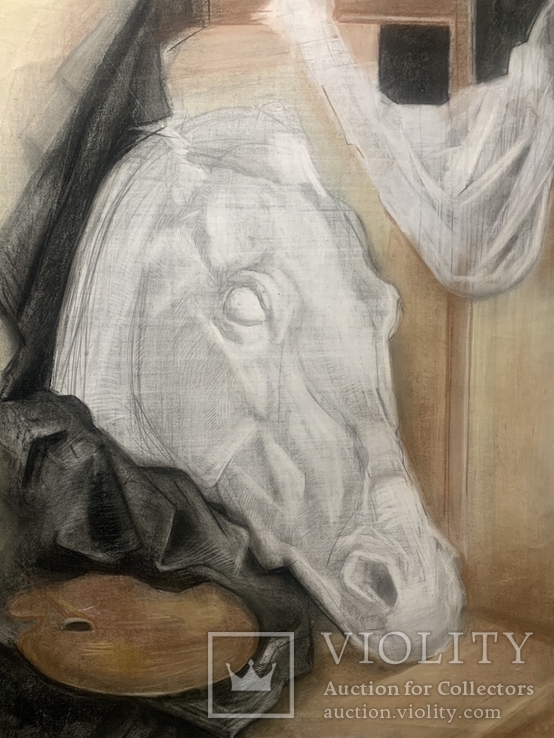 Картина. Голова скульптуры лошади. Пастель, карандаш, ватман. Размер 96*72 см, фото №2